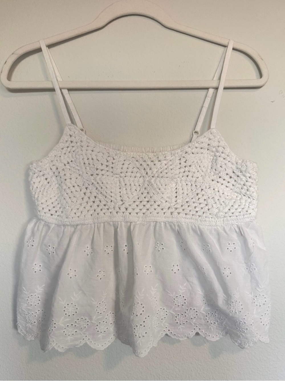 Full Tilt White Crochet, eyelet, white cropped lightweight summer TOP Fairycore